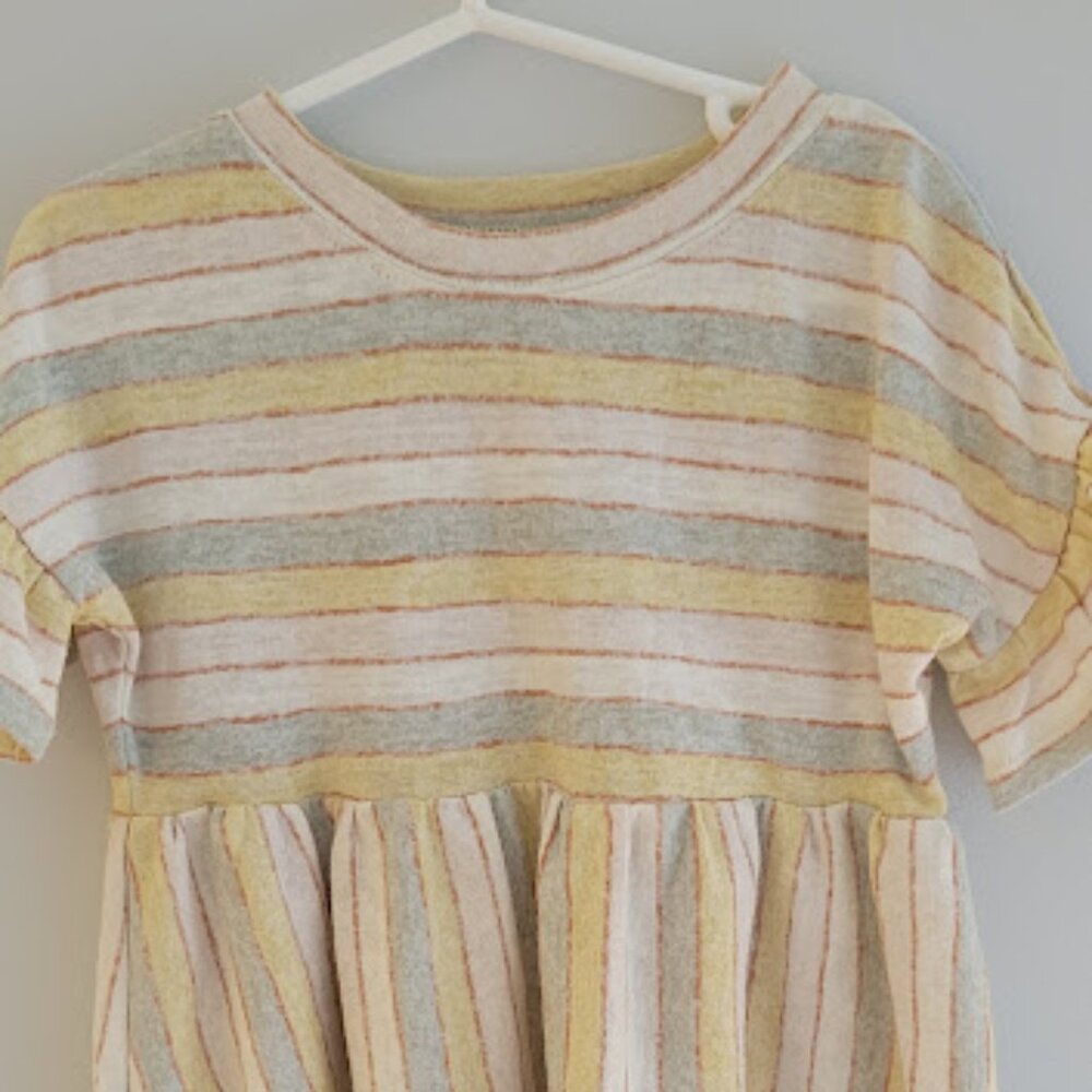 Rylee & Cru Girl's Dress, Size 2-3 Y, Cream with Green & Yellow Stripes
